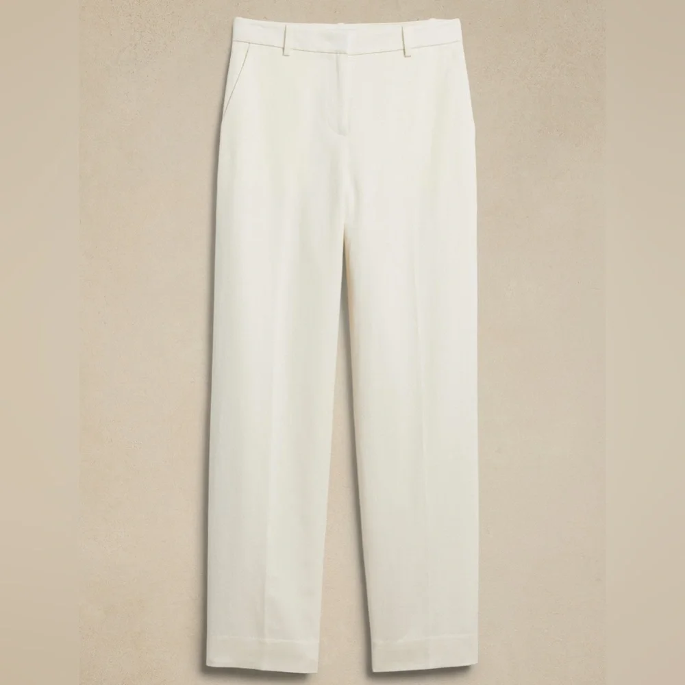 NWT! Banana Republic Seahaven Straight Italian Cotton Linen Pant - 6 Long 🖥️3️⃣